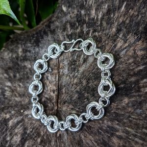 Coastal Grandma Old Money Handwoven Rosebud Sterling Silver Chainmail Bracelet